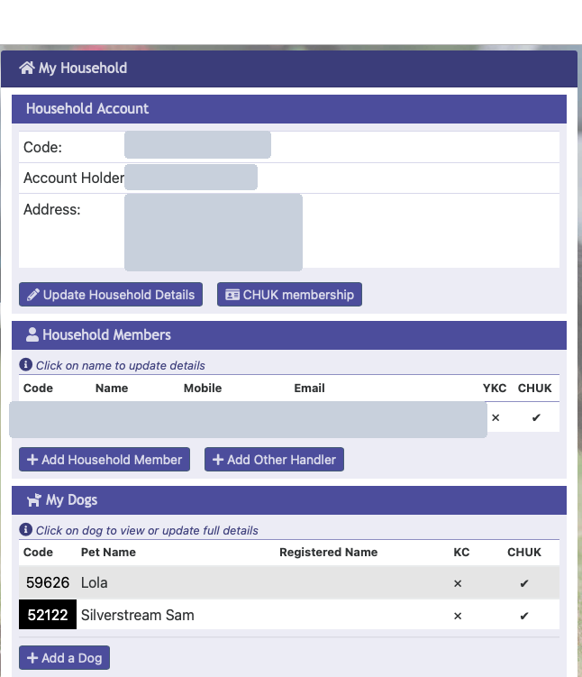 Agility Plaza My Household page